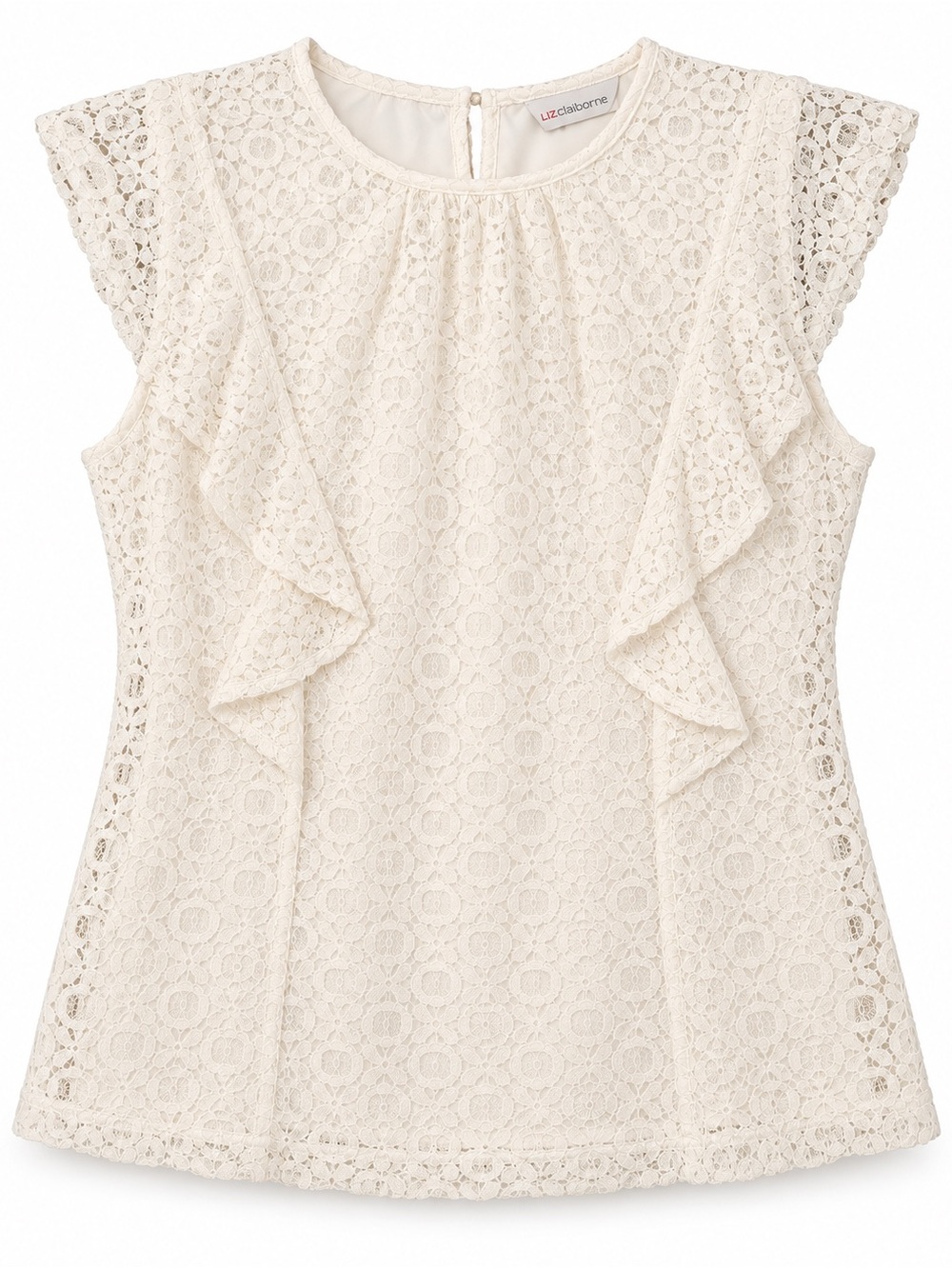 Liz Claiborne Petite Ivory Lace Ruffle Blouse Top PM - Picture 3 of 5